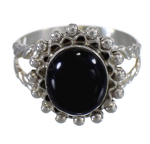 Genuine Sterling Silver Jet Southwestern Ring Size 8-1/4 RX88318